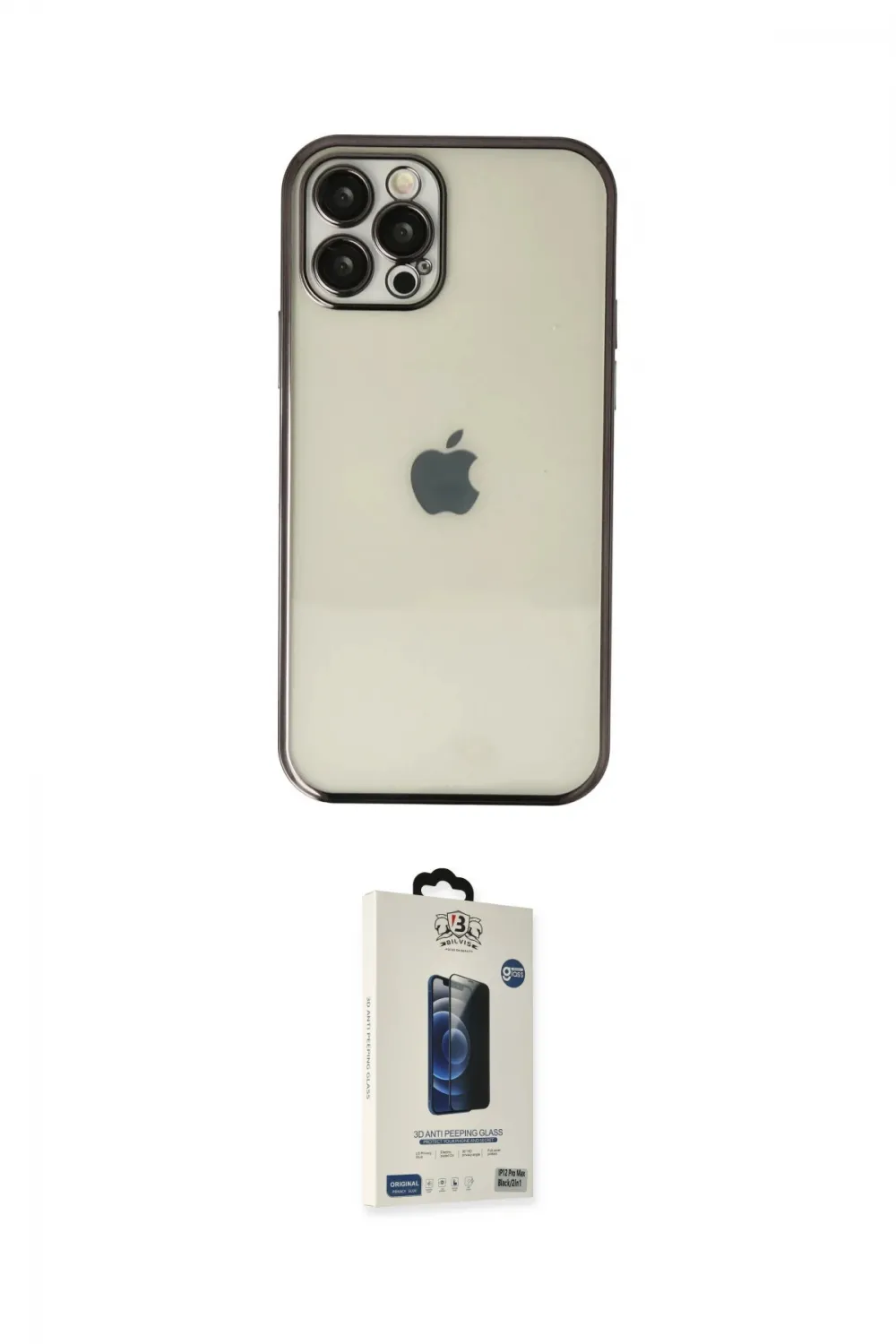 ieg™ iPhone 12 Pro Max Kılıf Vadi Minimal - Siyah Bilvis Hayalet Cam Ekran Koruyucu
