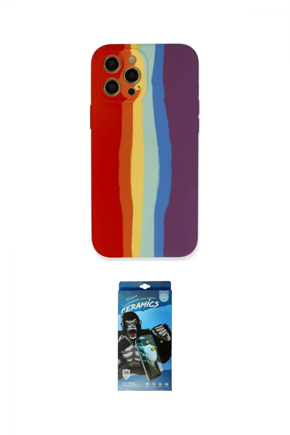 ieg™ iPhone 12 Pro Max Kılıf Yadigar Çizgi - Siyah 34D Izgaralı Cam