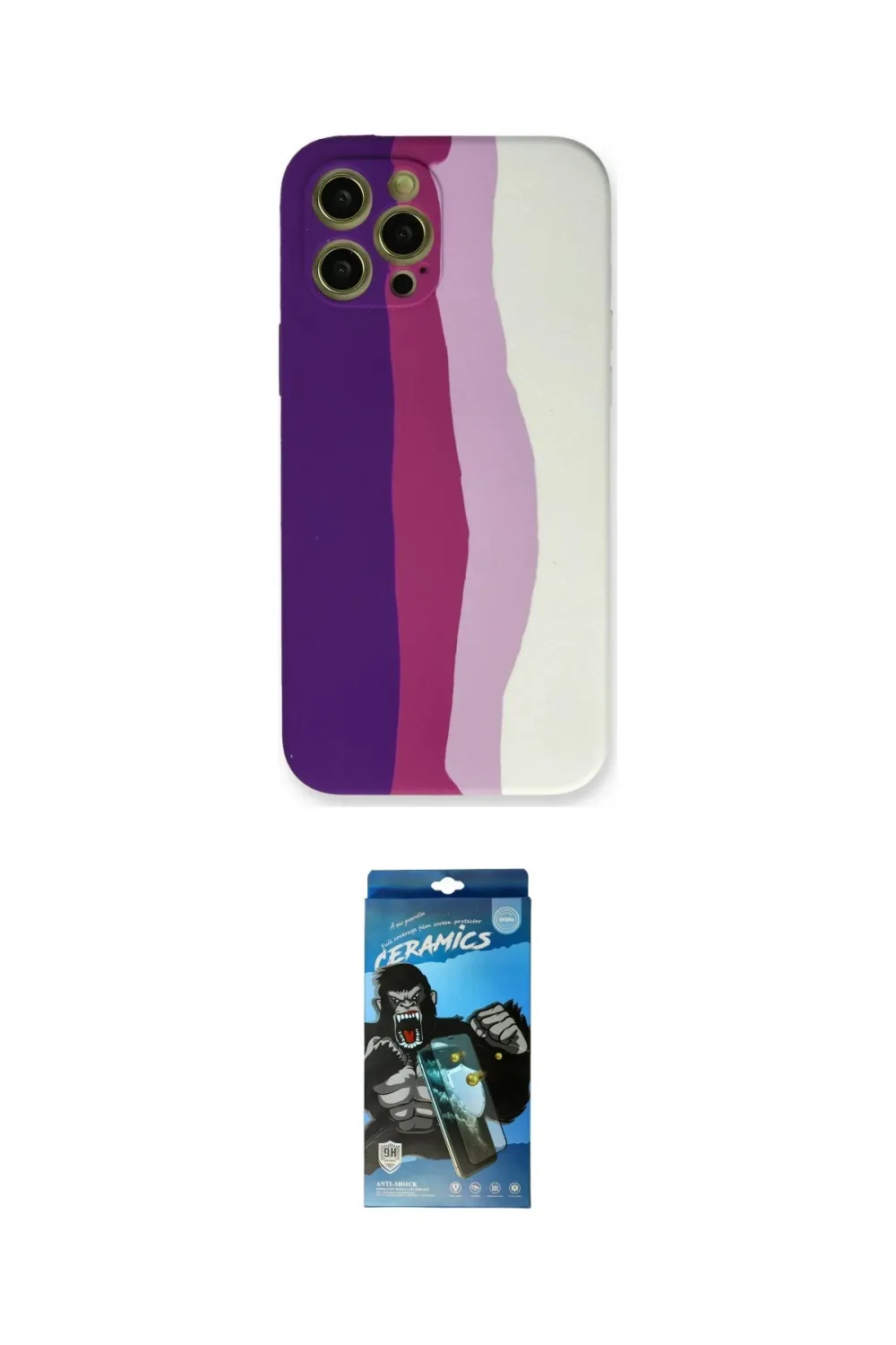 ieg™ iPhone 12 Pro Max Kılıf Yadigar Çizgi - Siyah 34D Izgaralı Cam