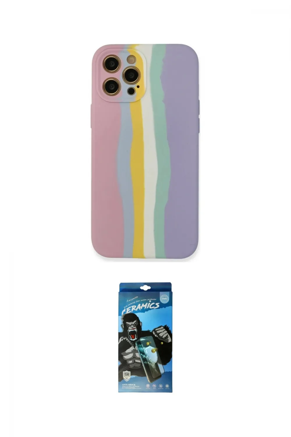 ieg™ iPhone 12 Pro Max Kılıf Yadigar Çizgi - Siyah 34D Izgaralı Cam