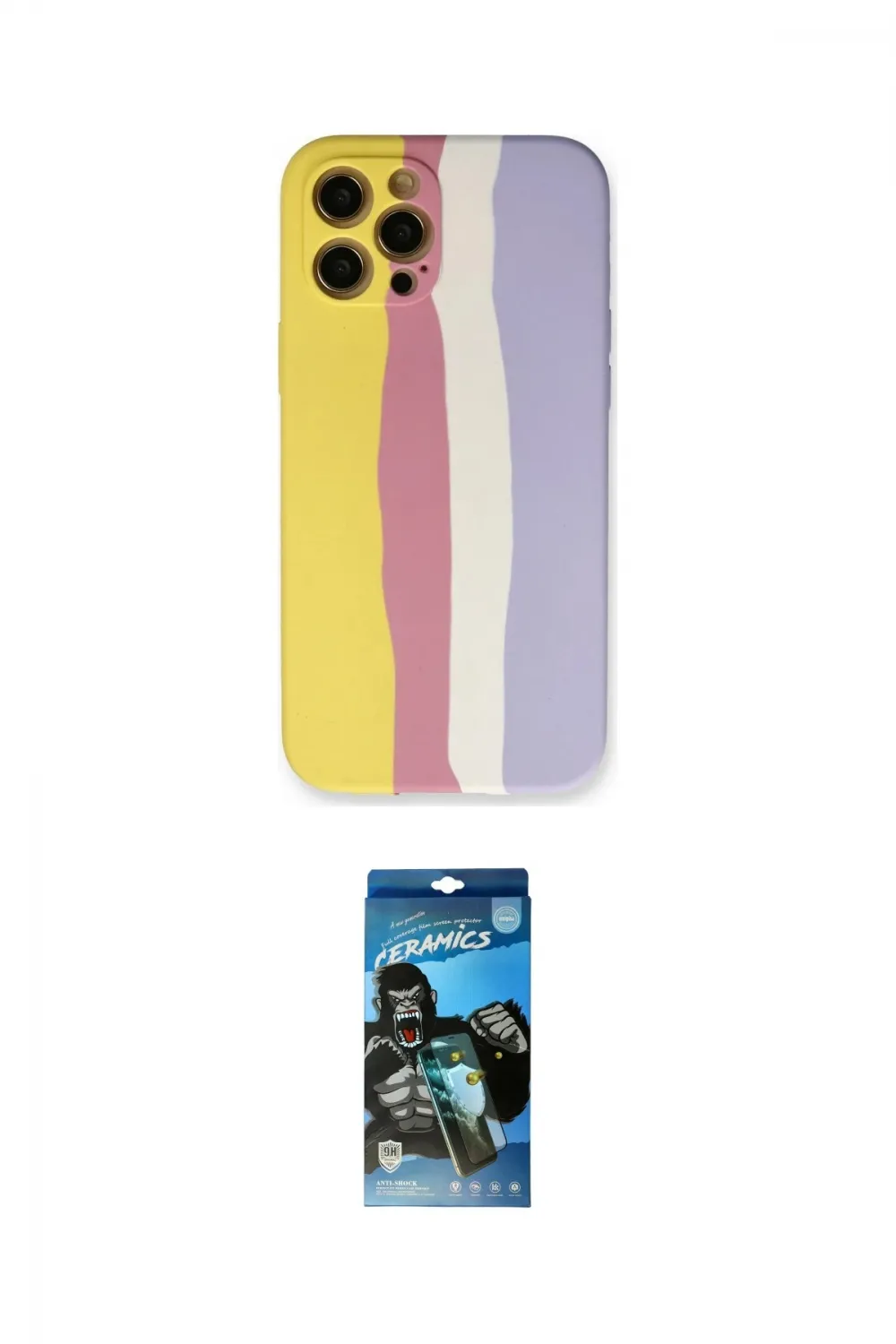 ieg™ iPhone 12 Pro Max Kılıf Yadigar Çizgi - Siyah 34D Izgaralı Cam