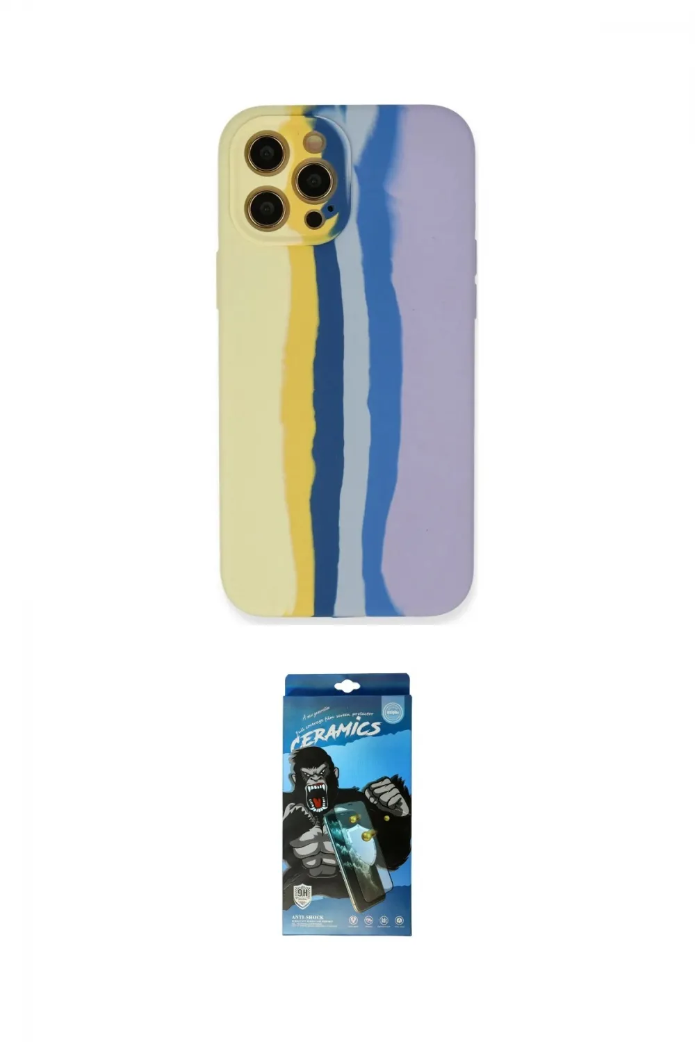 ieg™ iPhone 12 Pro Max Kılıf Yadigar Çizgi - Siyah 34D Izgaralı Cam