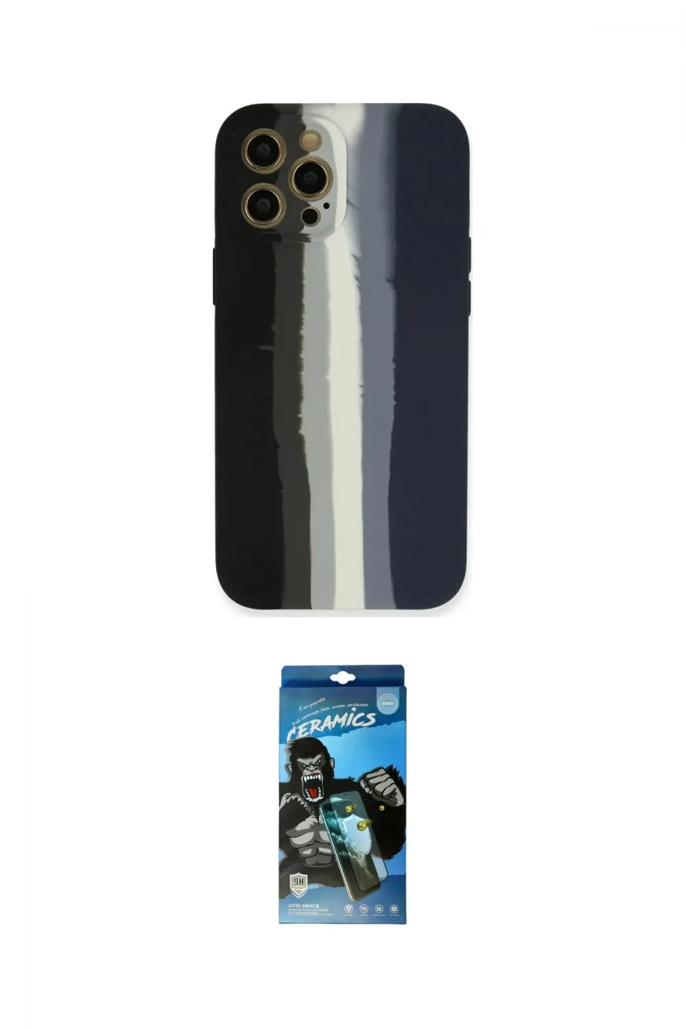 ieg™ iPhone 12 Pro Max Kılıf Yadigar Çizgi - Siyah 34D Izgaralı Cam