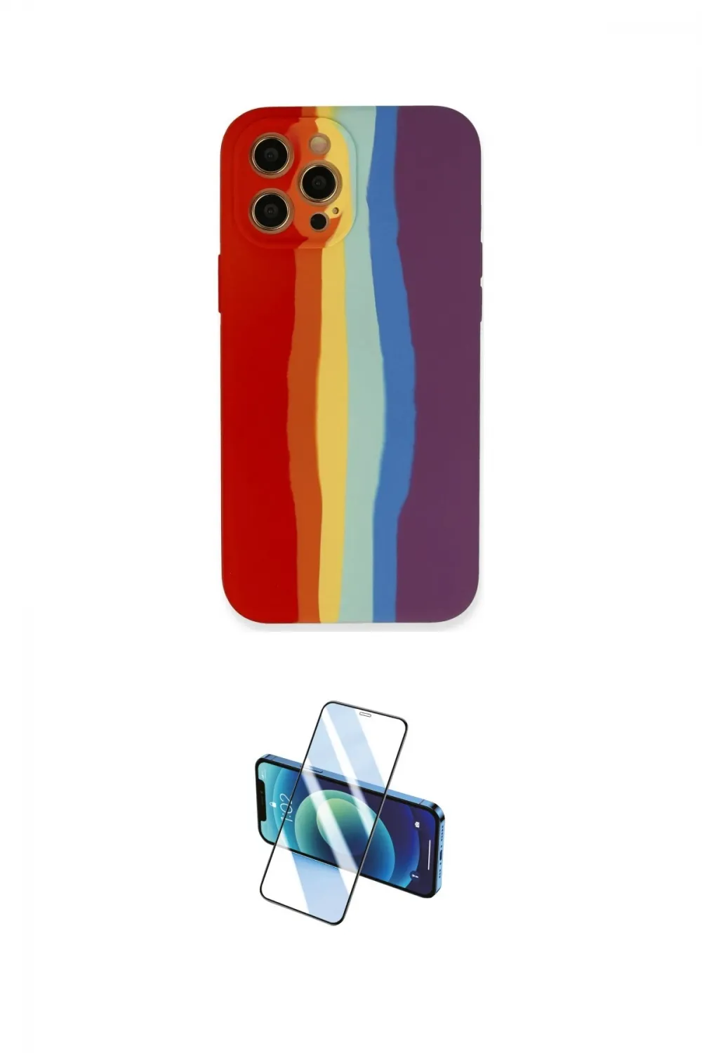 ieg™ iPhone 12 Pro Max Kılıf Yadigar Çizgi - Siyah 3D Antistatik Cam Ekran Koruyucu