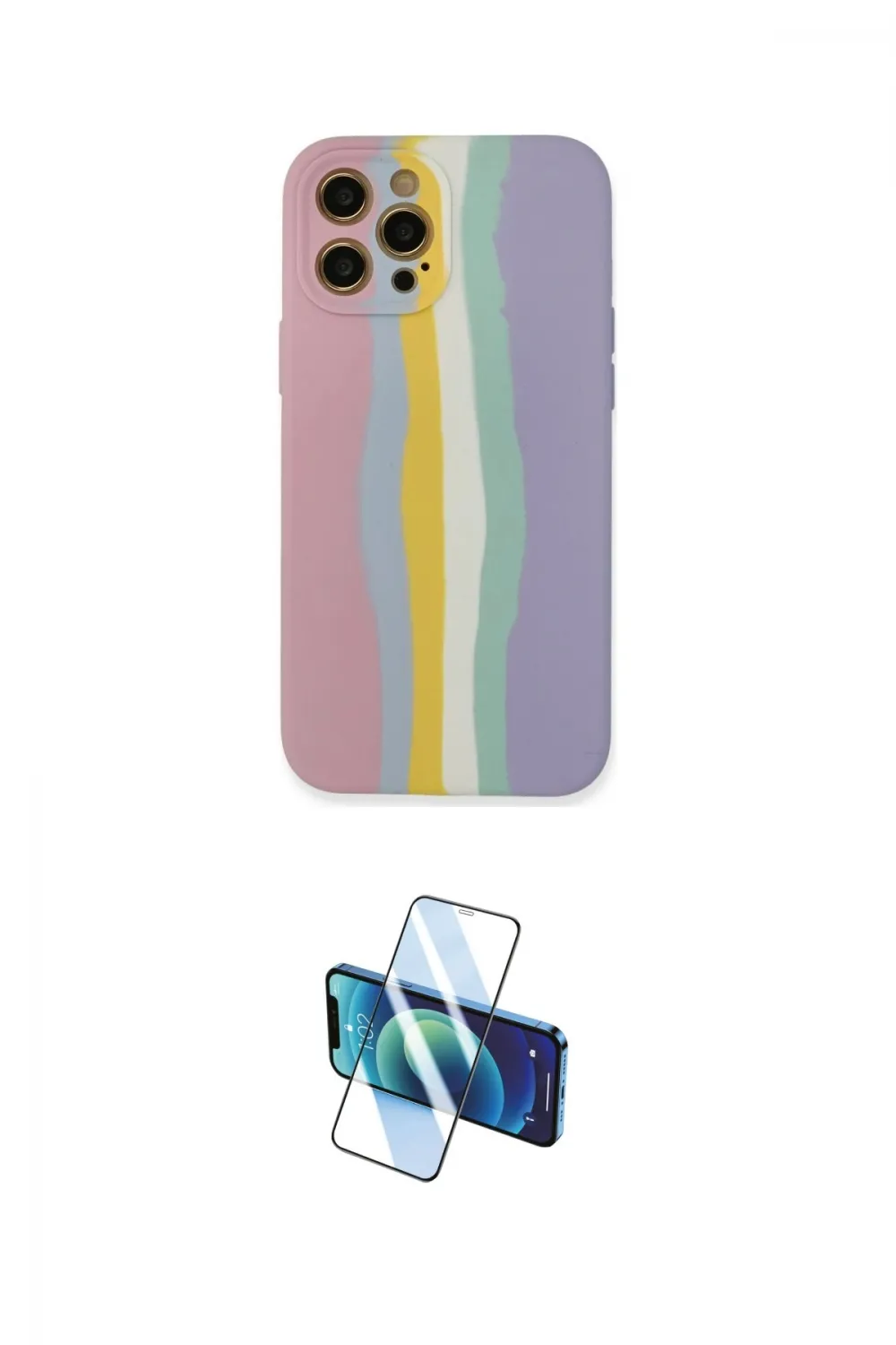 ieg™ iPhone 12 Pro Max Kılıf Yadigar Çizgi - Siyah 3D Antistatik Cam Ekran Koruyucu