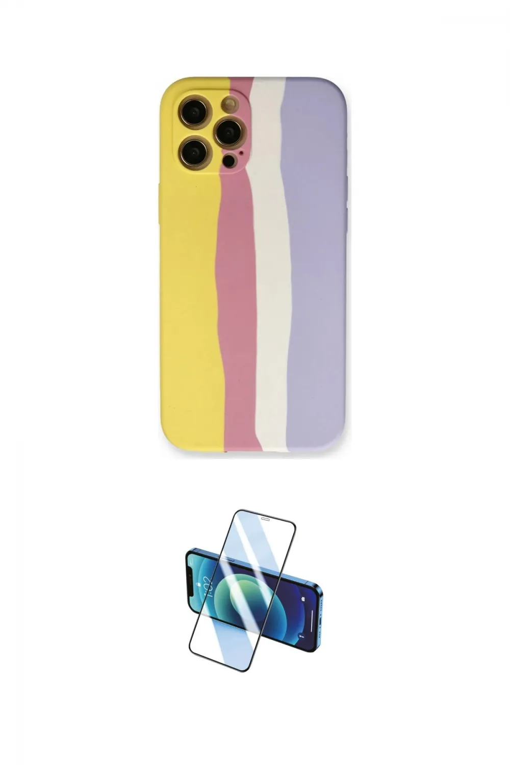 ieg™ iPhone 12 Pro Max Kılıf Yadigar Çizgi - Siyah 3D Antistatik Cam Ekran Koruyucu