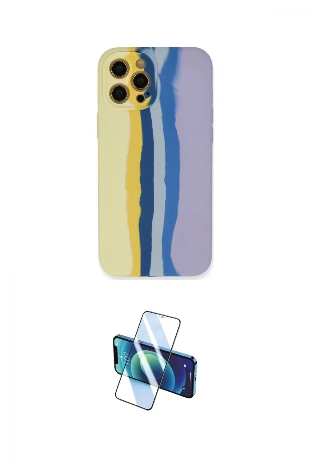 ieg™ iPhone 12 Pro Max Kılıf Yadigar Çizgi - Siyah 3D Antistatik Cam Ekran Koruyucu