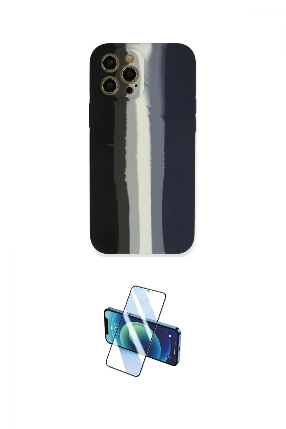 ieg™ iPhone 12 Pro Max Kılıf Yadigar Çizgi - Siyah 3D Antistatik Cam Ekran Koruyucu