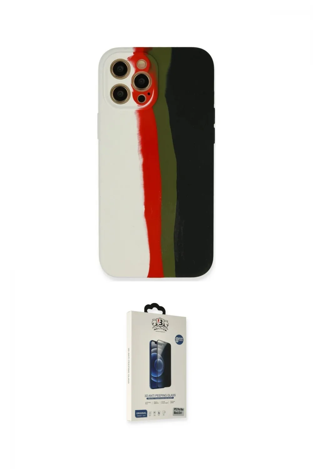ieg™ iPhone 12 Pro Max Kılıf Yadigar Çizgi - Siyah Bilvis Hayalet Cam Ekran Koruyucu