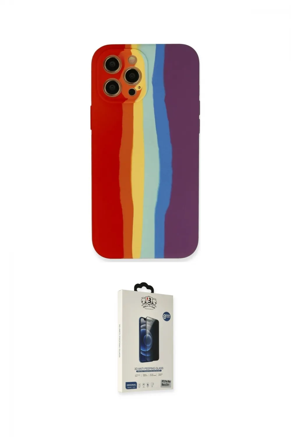 ieg™ iPhone 12 Pro Max Kılıf Yadigar Çizgi - Siyah Bilvis Hayalet Cam Ekran Koruyucu