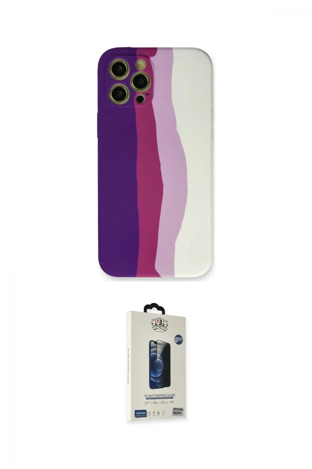 ieg™ iPhone 12 Pro Max Kılıf Yadigar Çizgi - Siyah Bilvis Hayalet Cam Ekran Koruyucu