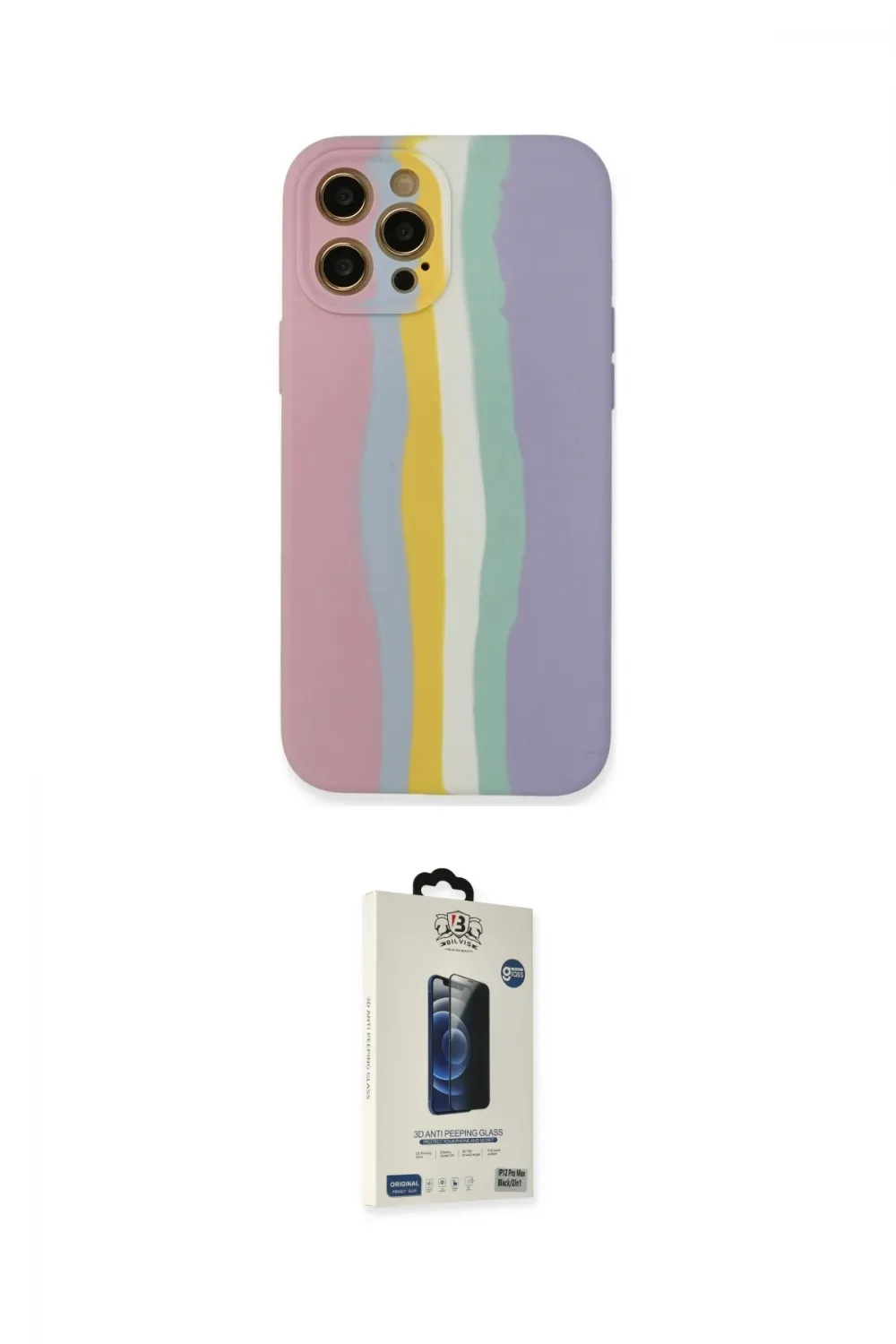 ieg™ iPhone 12 Pro Max Kılıf Yadigar Çizgi - Siyah Bilvis Hayalet Cam Ekran Koruyucu