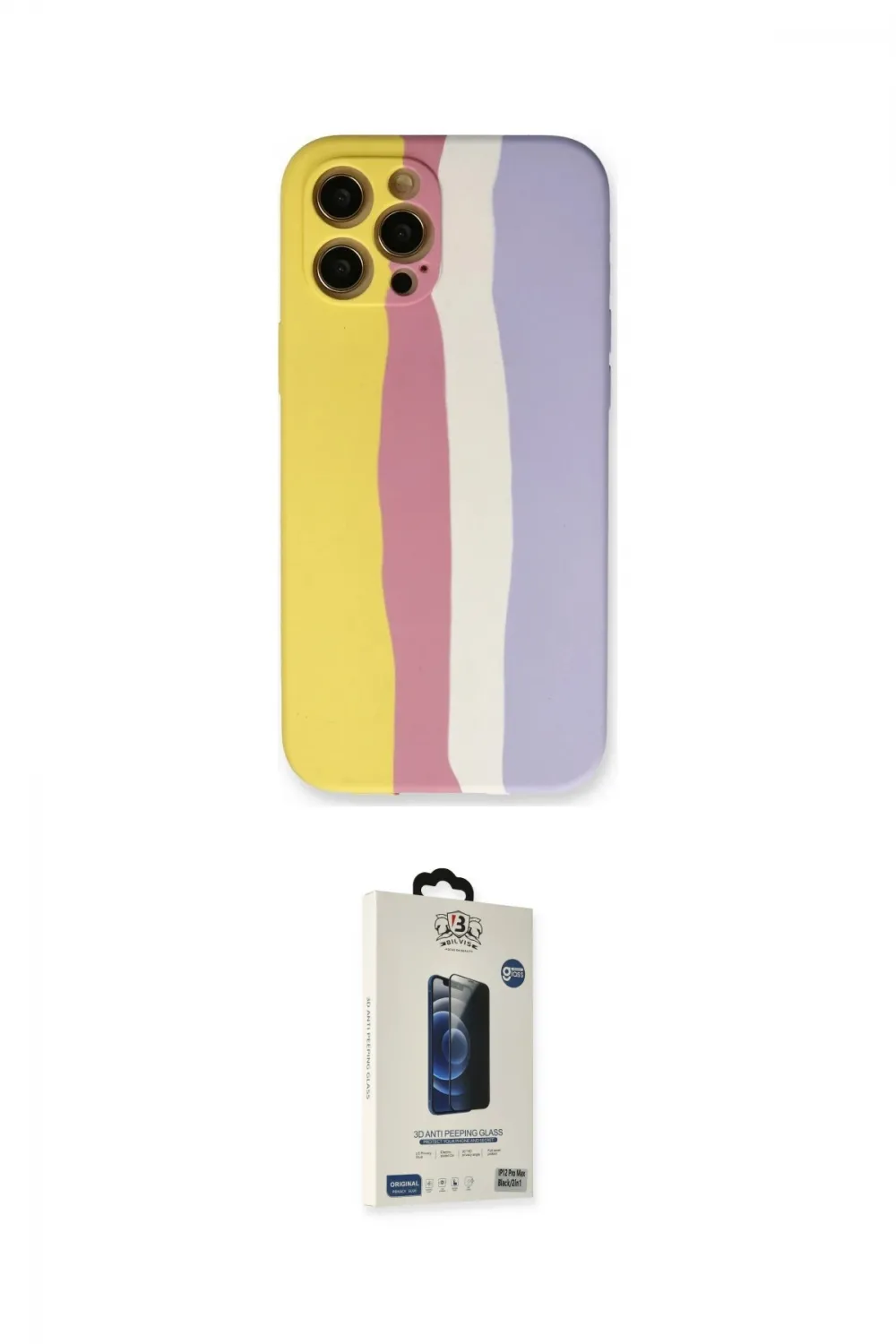 ieg™ iPhone 12 Pro Max Kılıf Yadigar Çizgi - Siyah Bilvis Hayalet Cam Ekran Koruyucu