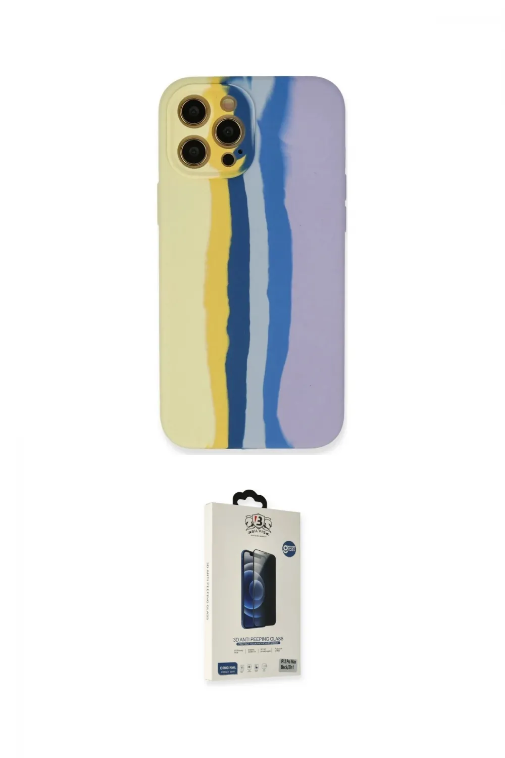 ieg™ iPhone 12 Pro Max Kılıf Yadigar Çizgi - Siyah Bilvis Hayalet Cam Ekran Koruyucu
