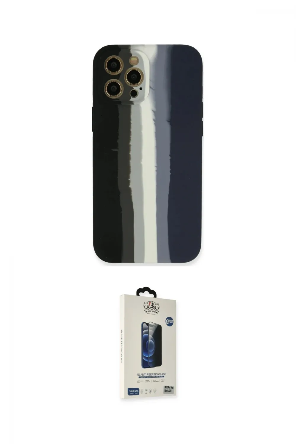 ieg™ iPhone 12 Pro Max Kılıf Yadigar Çizgi - Siyah Bilvis Hayalet Cam Ekran Koruyucu