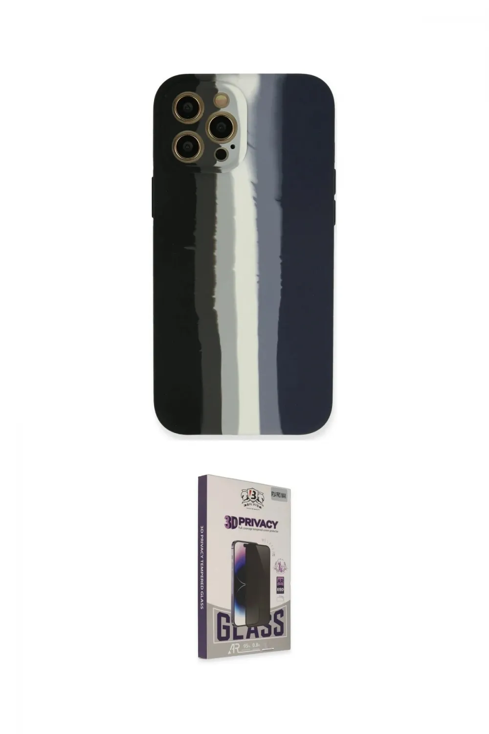 ieg™ iPhone 12 Pro Max Kılıf Yadigar Çizgi - Siyah Bilvis Hayalet Cam Ekran Koruyucu