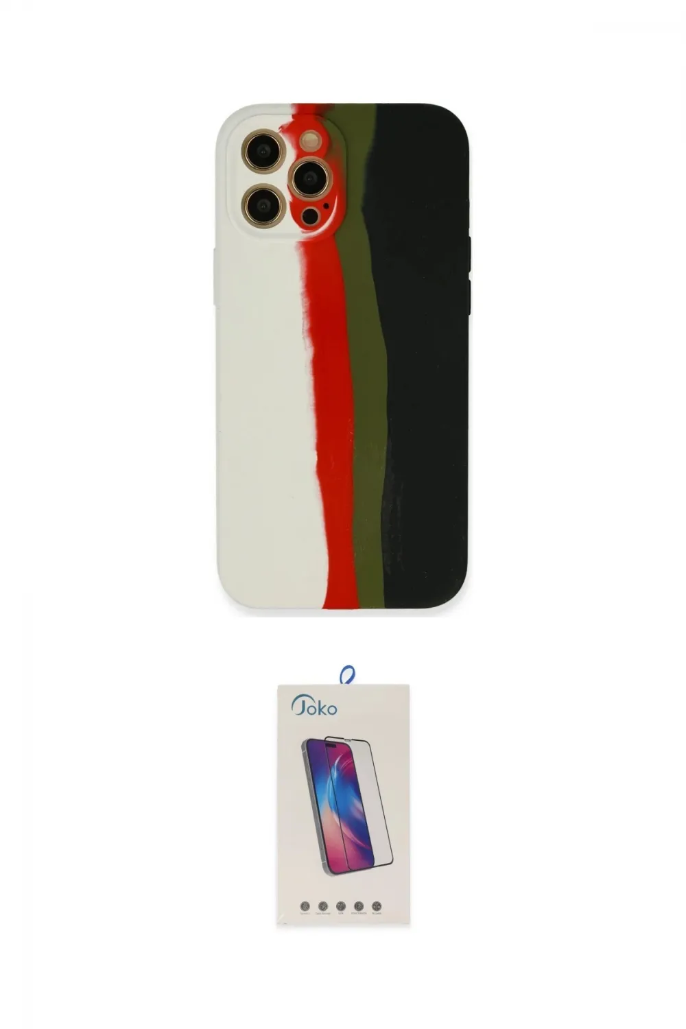 ieg™ iPhone 12 Pro Max Kılıf Yadigar Çizgi - Siyah Joko 5D Cam