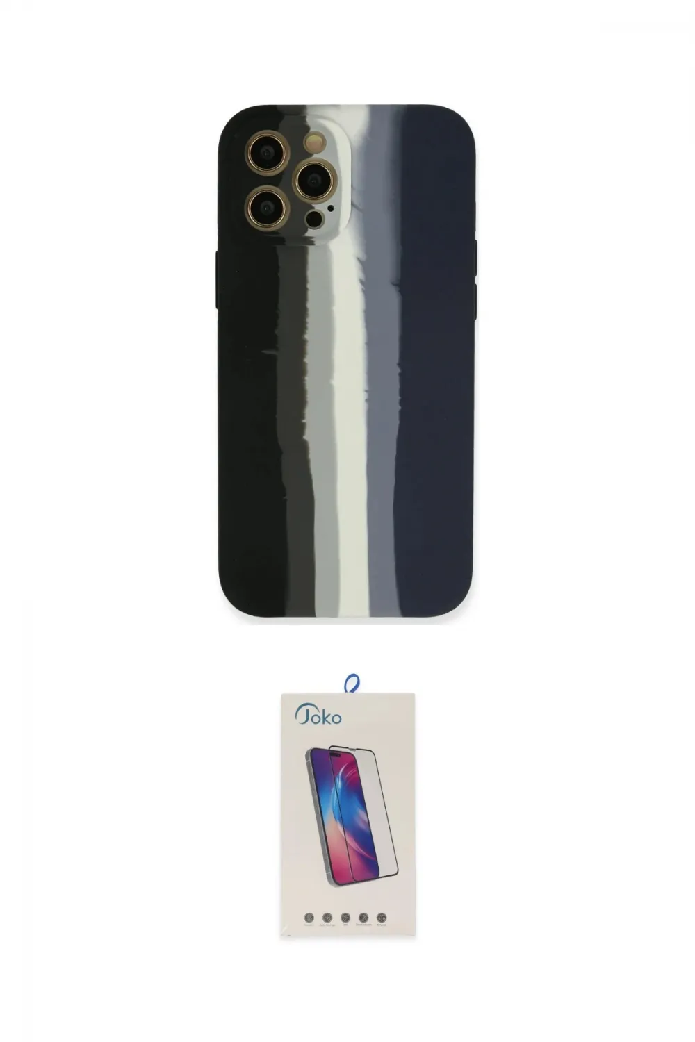 ieg™ iPhone 12 Pro Max Kılıf Yadigar Çizgi - Siyah Joko 5D Cam