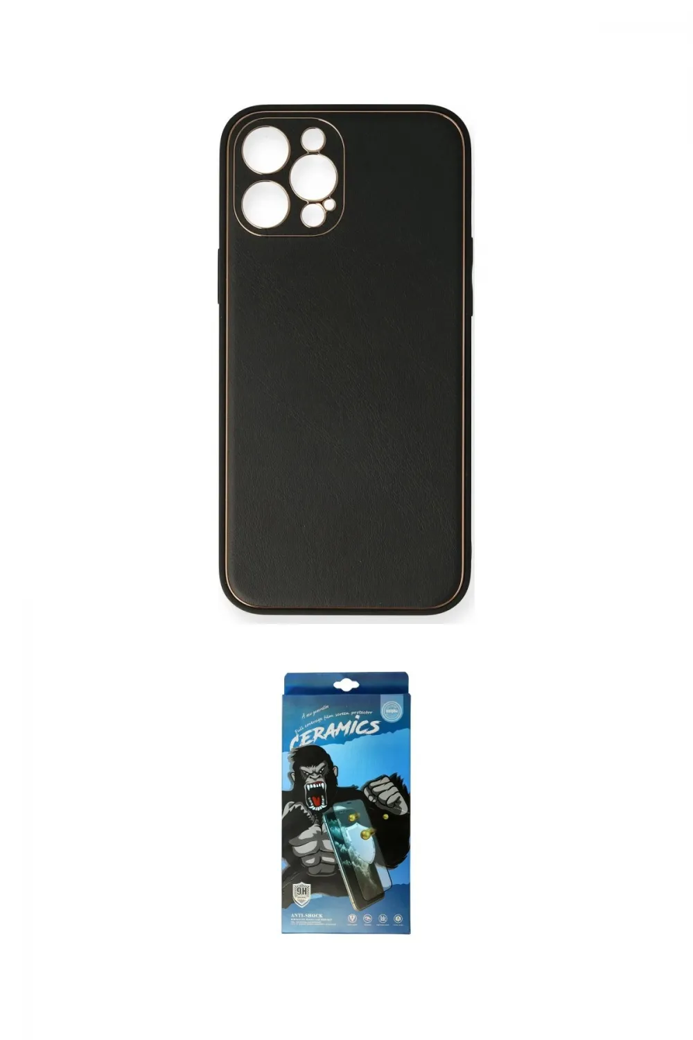 ieg™ iPhone 12 Pro Max Kılıf Yadigar Klasik - Siyah 34D Izgaralı Cam