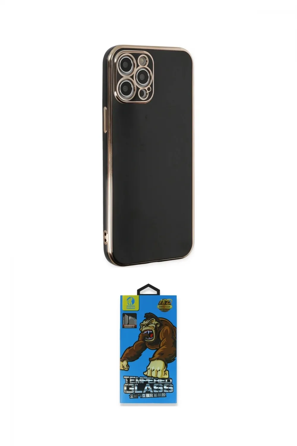 ieg™ iPhone 12 Pro Max Kılıf Yankı Serisi - Siyah 18D Cam Ekran Koruyucu