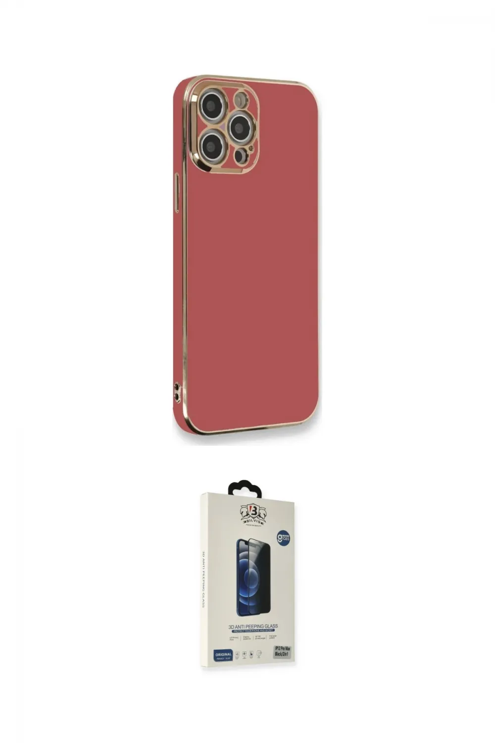 ieg™ iPhone 12 Pro Max Kılıf Yankı Serisi - Siyah Bilvis Hayalet Cam Ekran Koruyucu