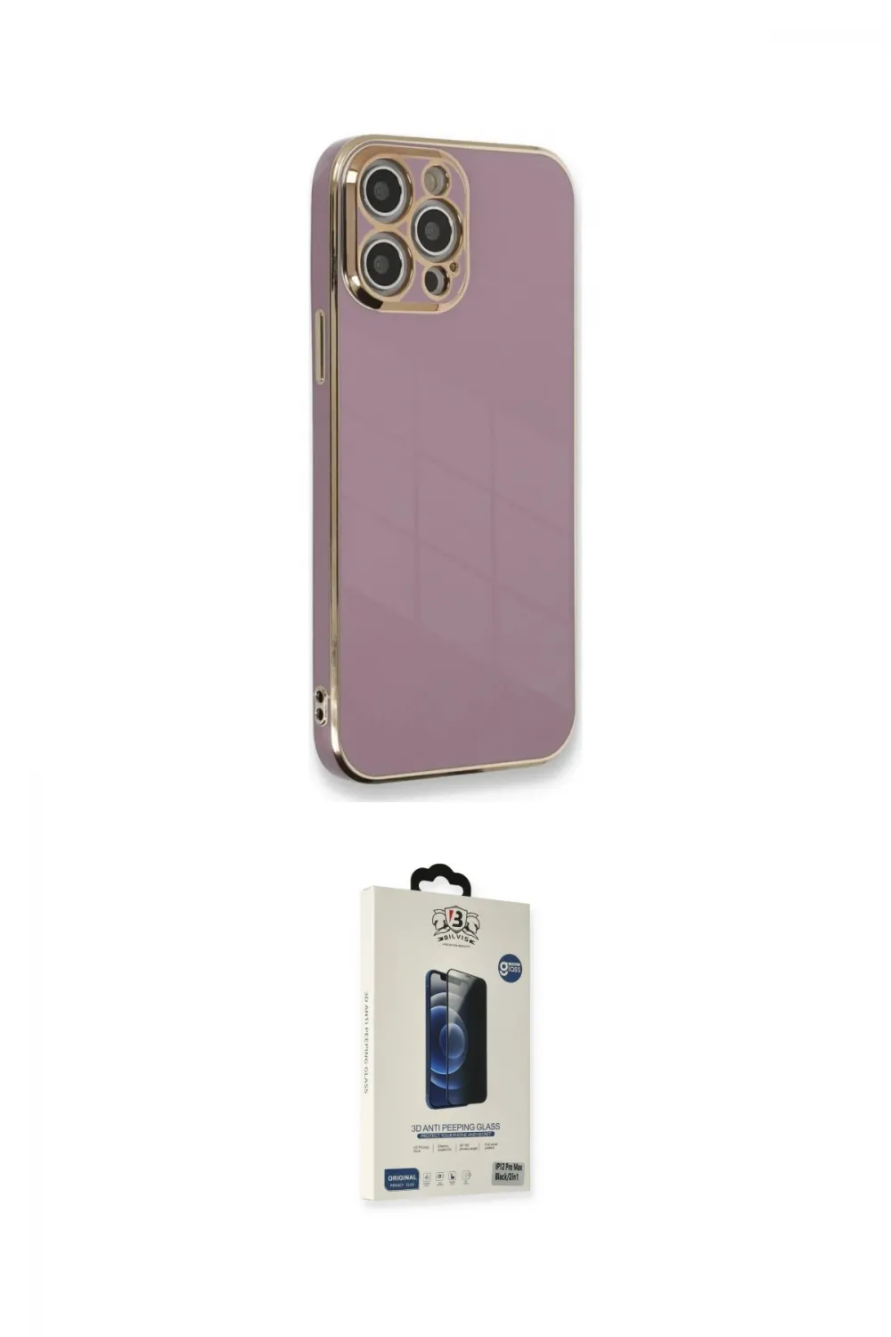 ieg™ iPhone 12 Pro Max Kılıf Yankı Serisi - Siyah Bilvis Hayalet Cam Ekran Koruyucu