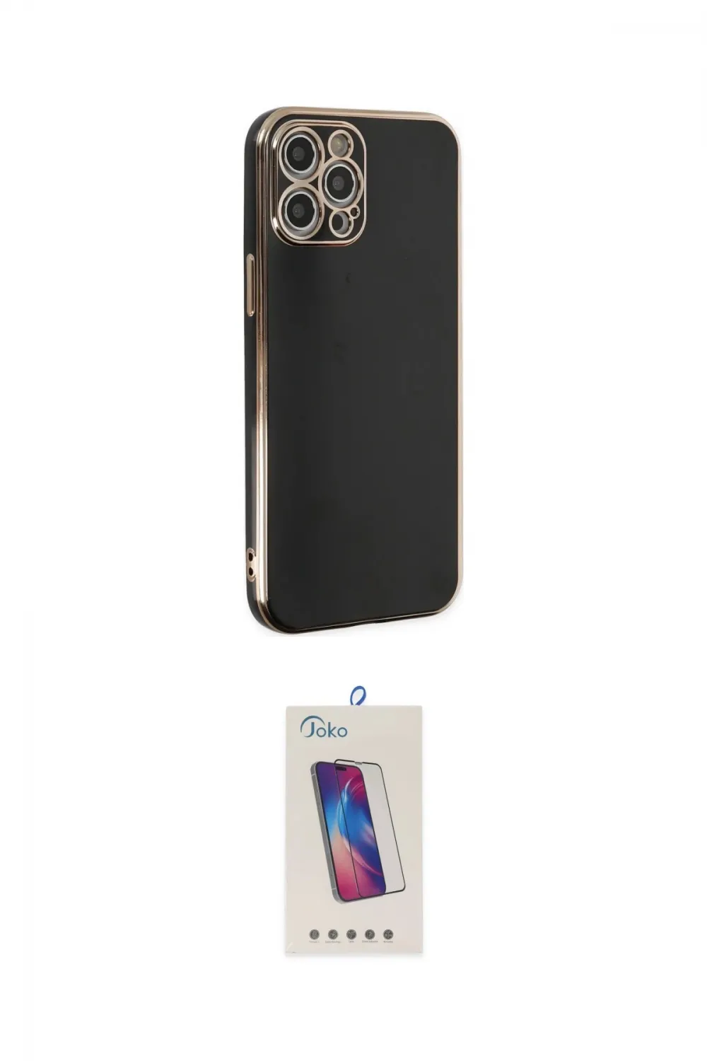 ieg™ iPhone 12 Pro Max Kılıf Yankı Serisi - Siyah Joko 5D Cam