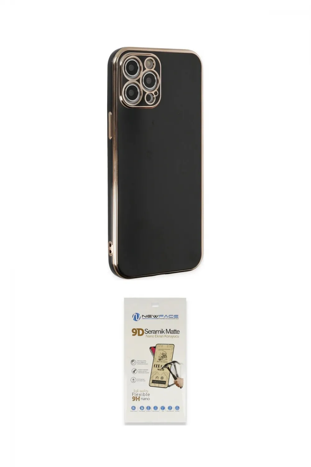 ieg™ iPhone 12 Pro Max Kılıf Yankı Serisi - Siyah Mat Seramik Nano Ekran Koruyucu