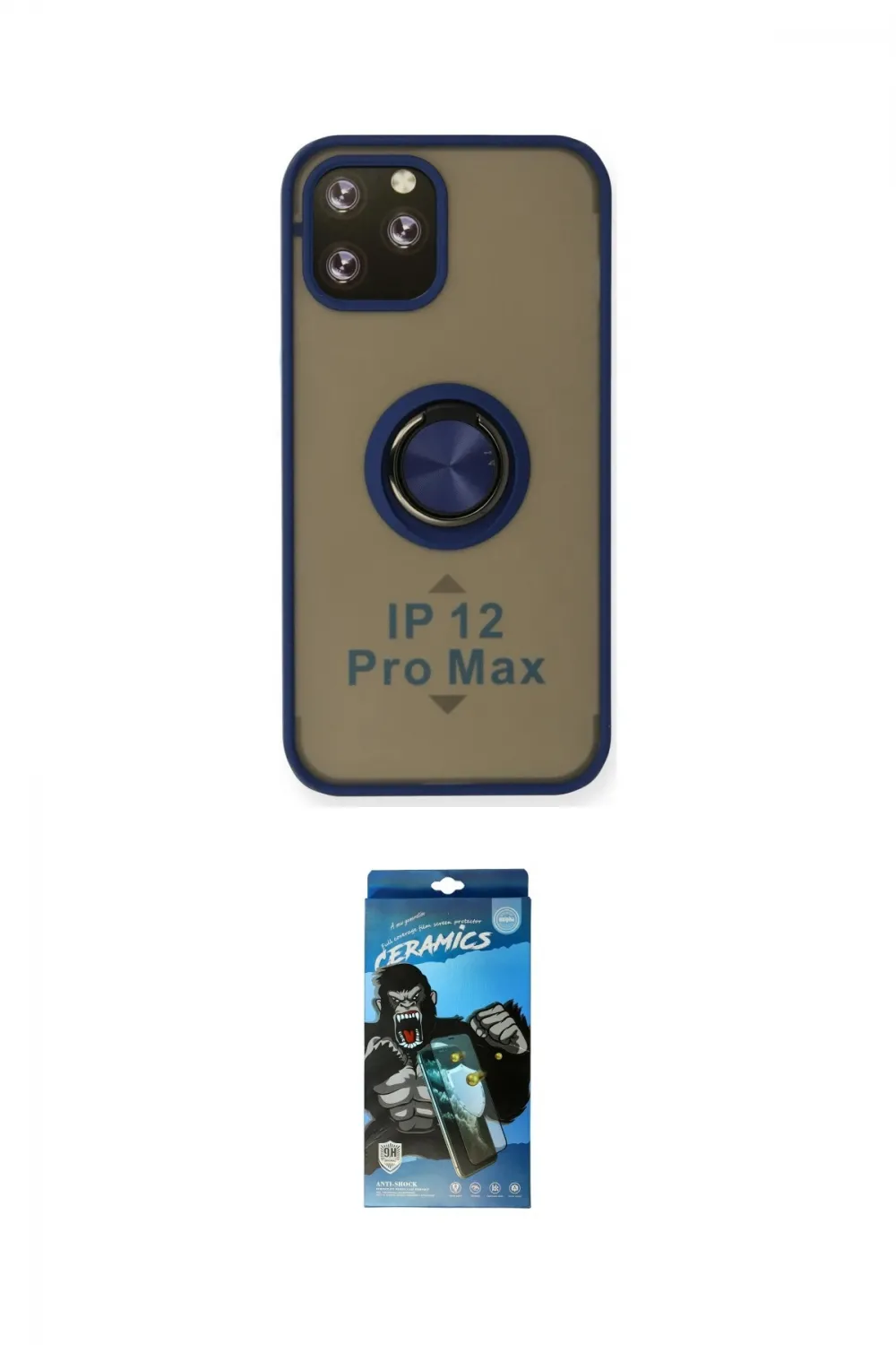 ieg™ iPhone 12 Pro Max Kılıf Yörünge Çizgi - Siyah 34D Izgaralı Cam