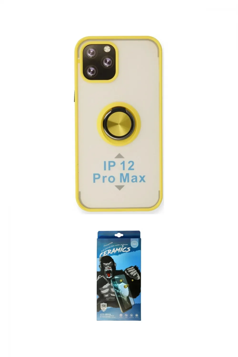ieg™ iPhone 12 Pro Max Kılıf Yörünge Çizgi - Siyah 34D Izgaralı Cam