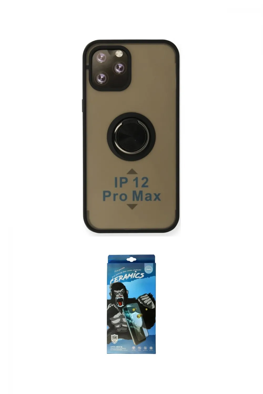 ieg™ iPhone 12 Pro Max Kılıf Yörünge Çizgi - Siyah 34D Izgaralı Cam