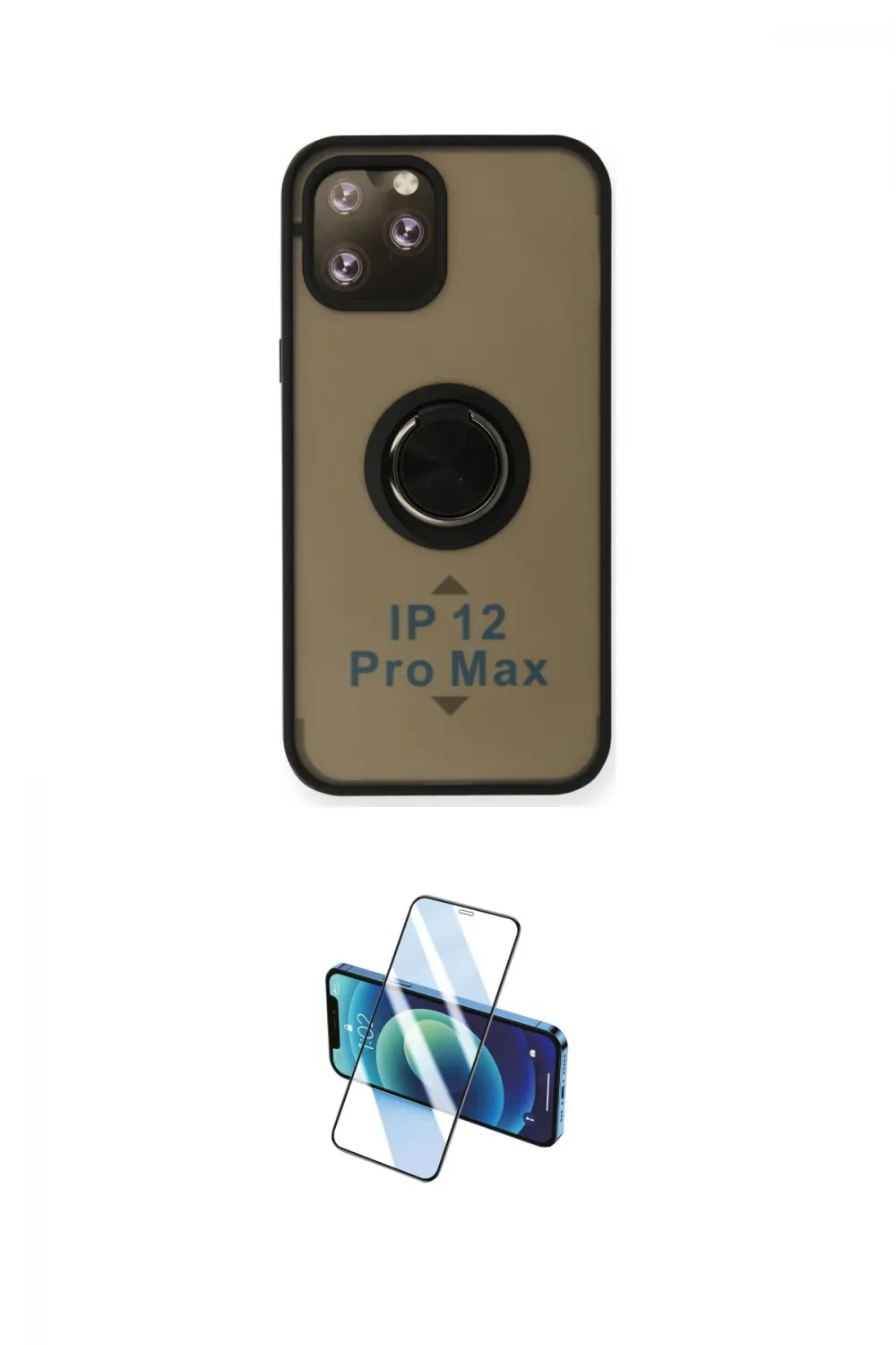 ieg™ iPhone 12 Pro Max Kılıf Yörünge Çizgi - Siyah 3D Antistatik Cam Ekran Koruyucu