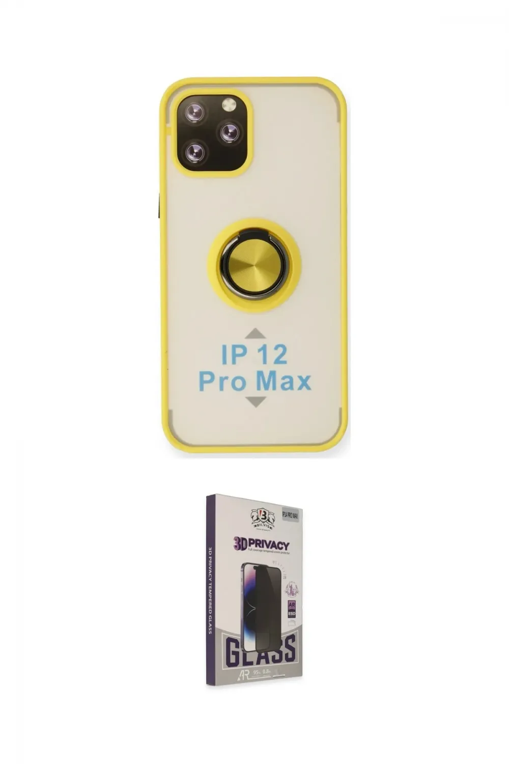 ieg™ iPhone 12 Pro Max Kılıf Yörünge Çizgi - Siyah Bilvis Hayalet Cam Ekran Koruyucu
