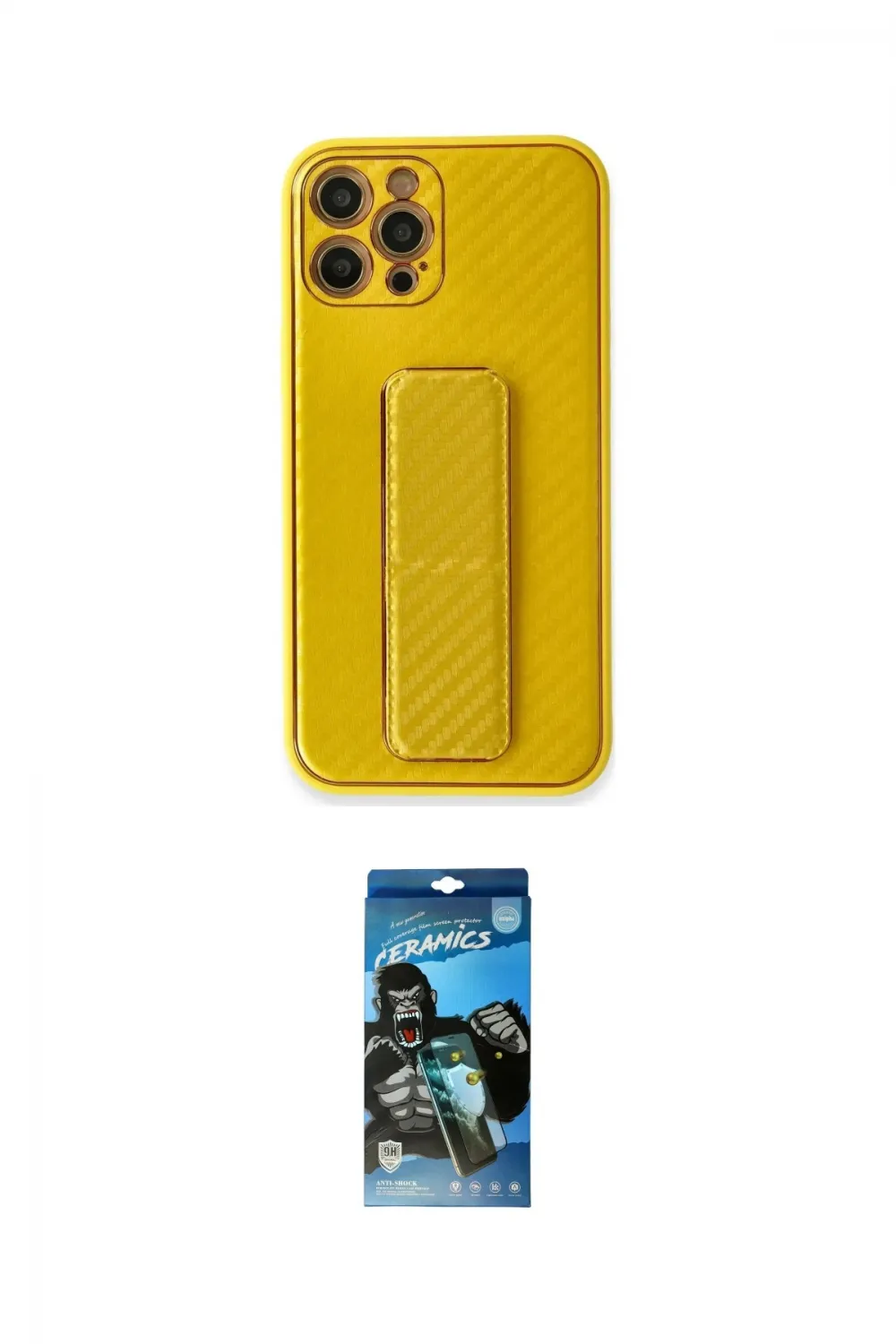 ieg™ iPhone 12 Pro Max Kılıf Yörünge Yansıma - Siyah 34D Izgaralı Cam