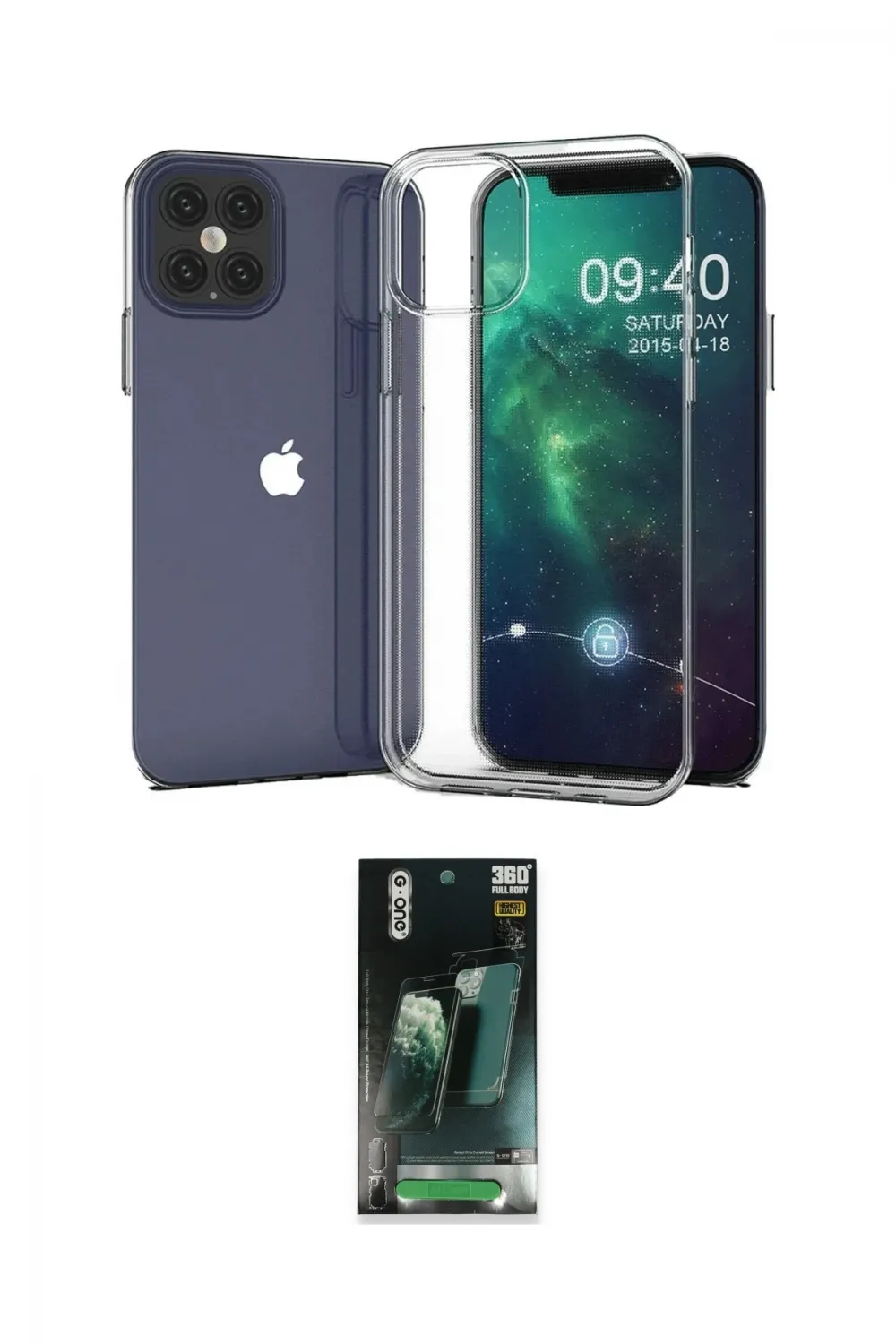 ieg™ iPhone 12 Pro Max Kılıf Zirve Doku - Şeffaf 360 Full Body Arka Koruyucu