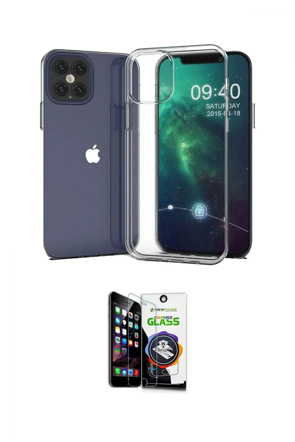 ieg™ iPhone 12 Pro Max Kılıf Zirve Doku - Şeffaf Temperli Cam Ekran Koruyucu