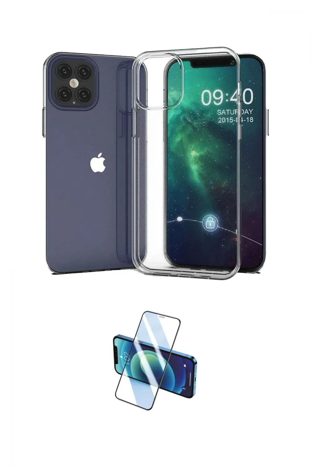 ieg™ iPhone 12 Pro Max Kılıf Zirve Doku - Siyah 3D Antistatik Cam Ekran Koruyucu