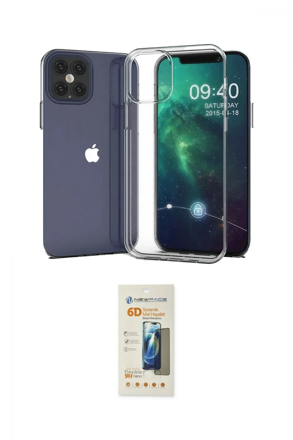 ieg™ iPhone 12 Pro Max Kılıf Zirve Doku - Siyah 6D Mat Seramik Hayalet Nano Ekran Koruyucu
