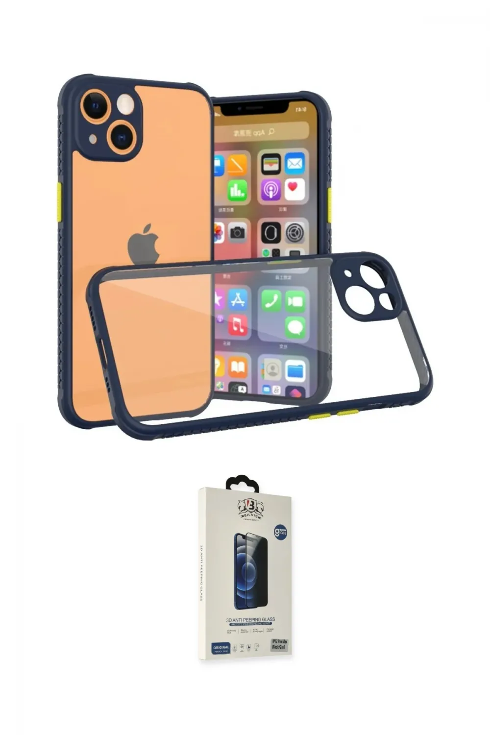 ieg™ iPhone 13 Mini Kılıf Nova Asil Özel Seri - Siyah Bilvis Hayalet Cam Ekran Koruyucu
