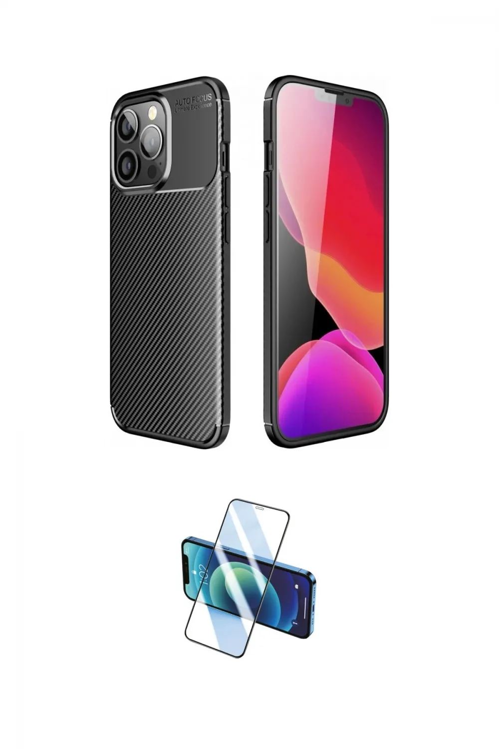 ieg™ iPhone 13 Pro Kılıf Eksen Form Prime - Siyah 3D Antistatik Seramik Nano Ekran Koruyucu