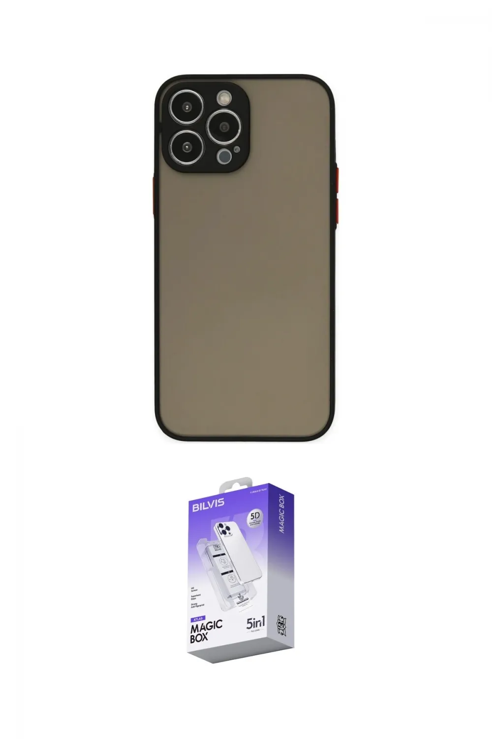 ieg™ iPhone 13 Pro Max Kılıf Ahenk Çizgi Serisi - Siyah Bilvis 5in1 3D Magic Cam Ekran Koruyucu