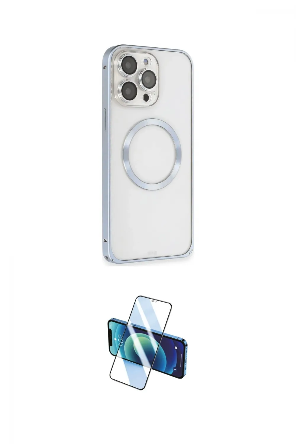 ieg™ iPhone 13 Pro Max Kılıf Ahenk Işık Serisi - Siyah 3D Antistatik Cam Ekran Koruyucu