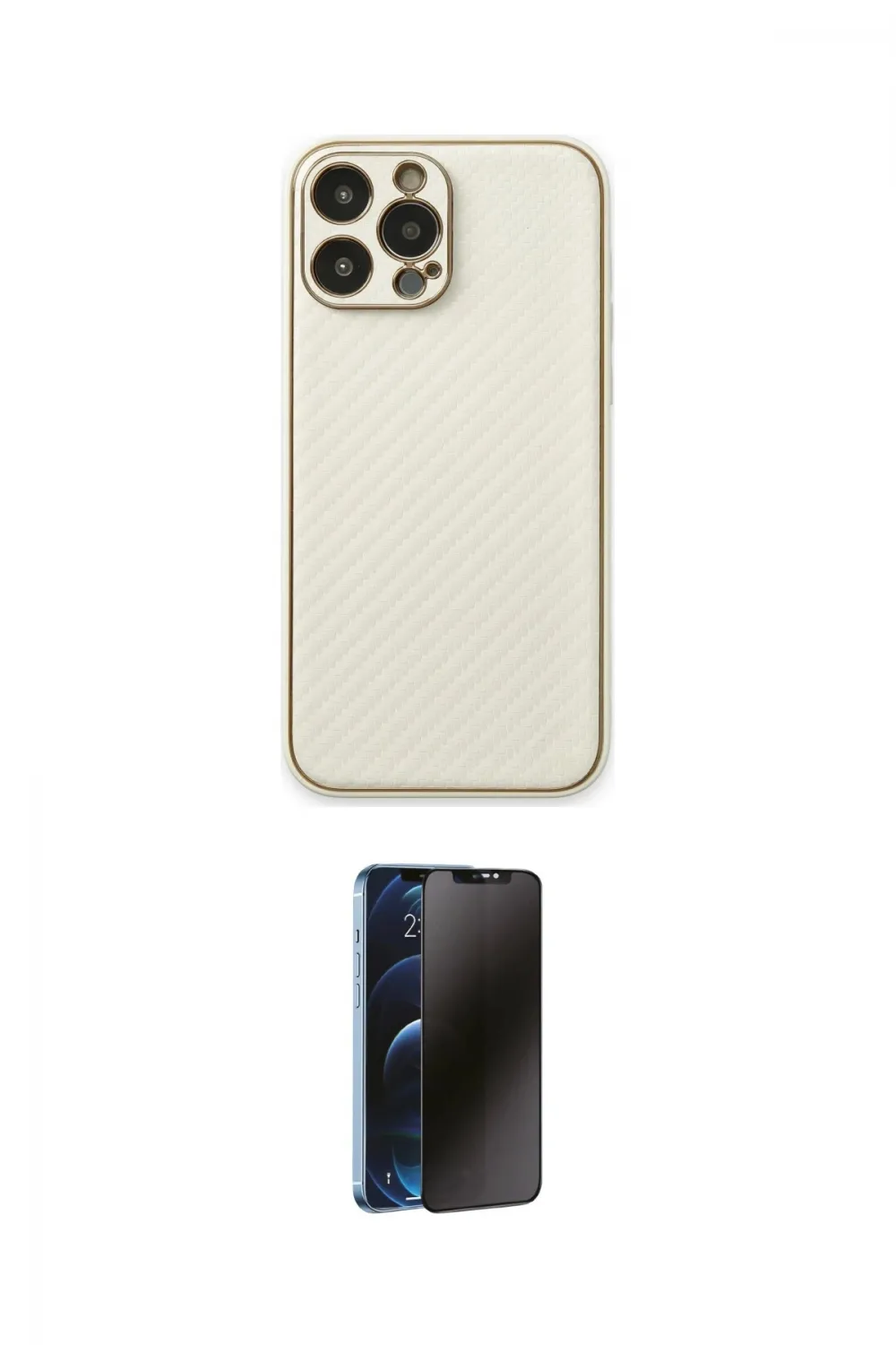 ieg™ iPhone 13 Pro Max Kılıf Ahenk Işık - Siyah 3D Antistatik Hayalet Cam Ekran Koruyucu