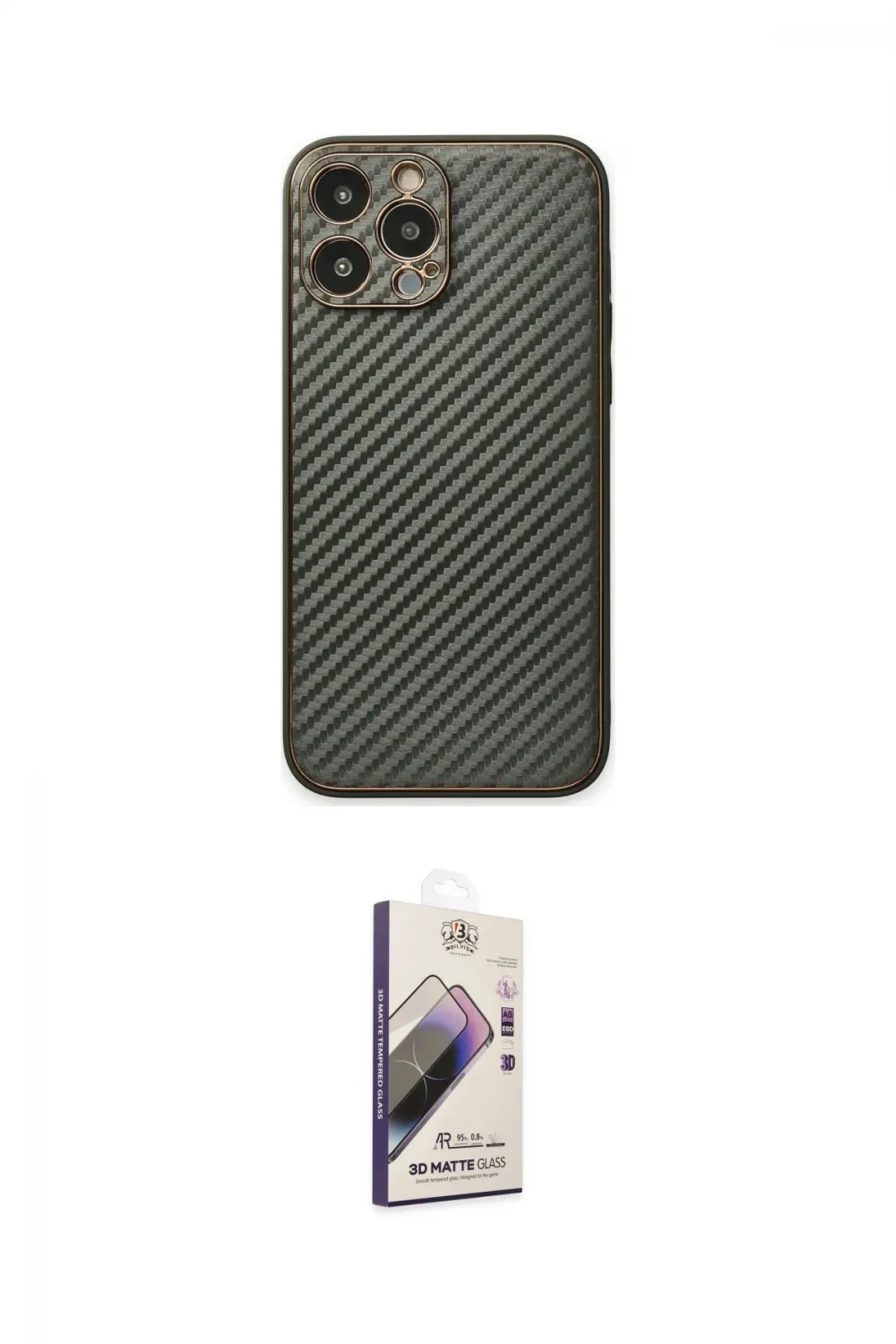 ieg™ iPhone 13 Pro Max Kılıf Ahenk Işık - Siyah Bilvis 3D Mat Cam Ekran Koruyucu