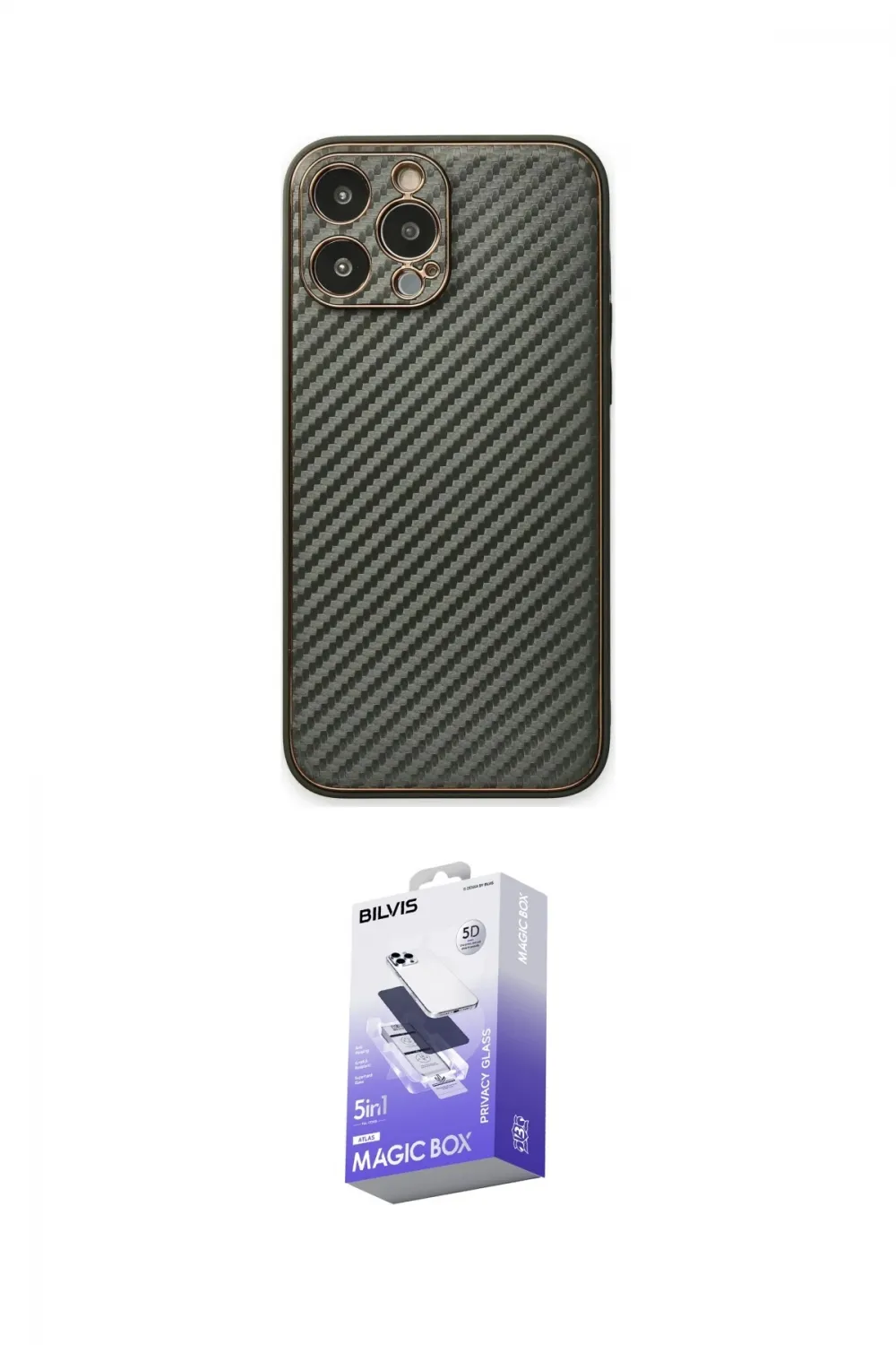 ieg™ iPhone 13 Pro Max Kılıf Ahenk Işık - Siyah Bilvis 5in1 5D Magic Hayalet Cam Ekran Koruyucu