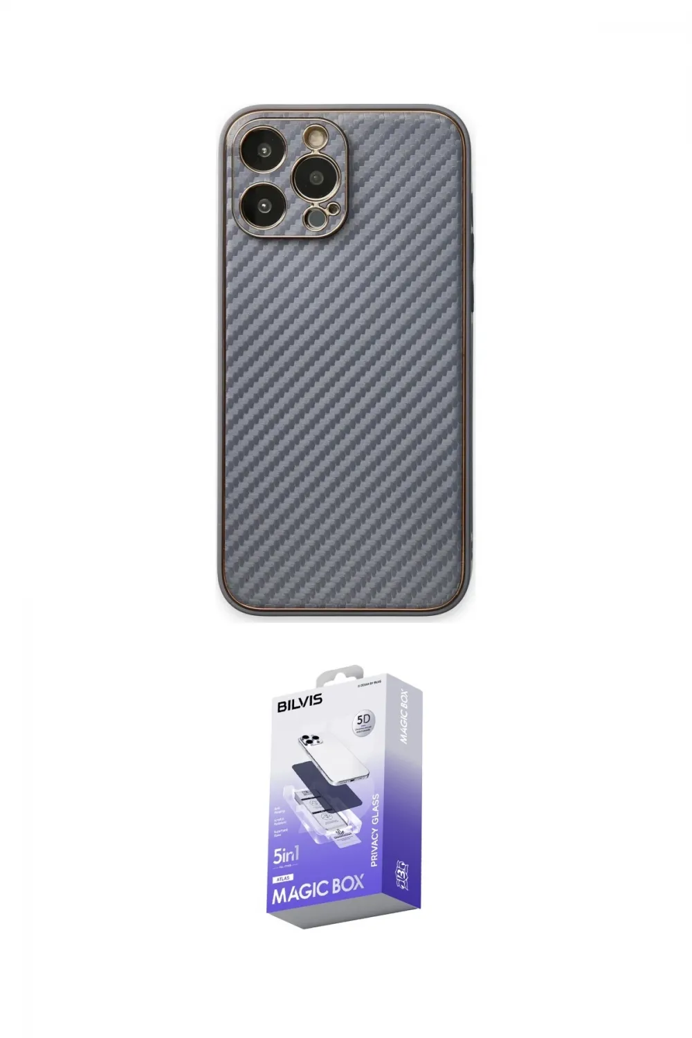 ieg™ iPhone 13 Pro Max Kılıf Ahenk Işık - Siyah Bilvis 5in1 5D Magic Hayalet Cam Ekran Koruyucu