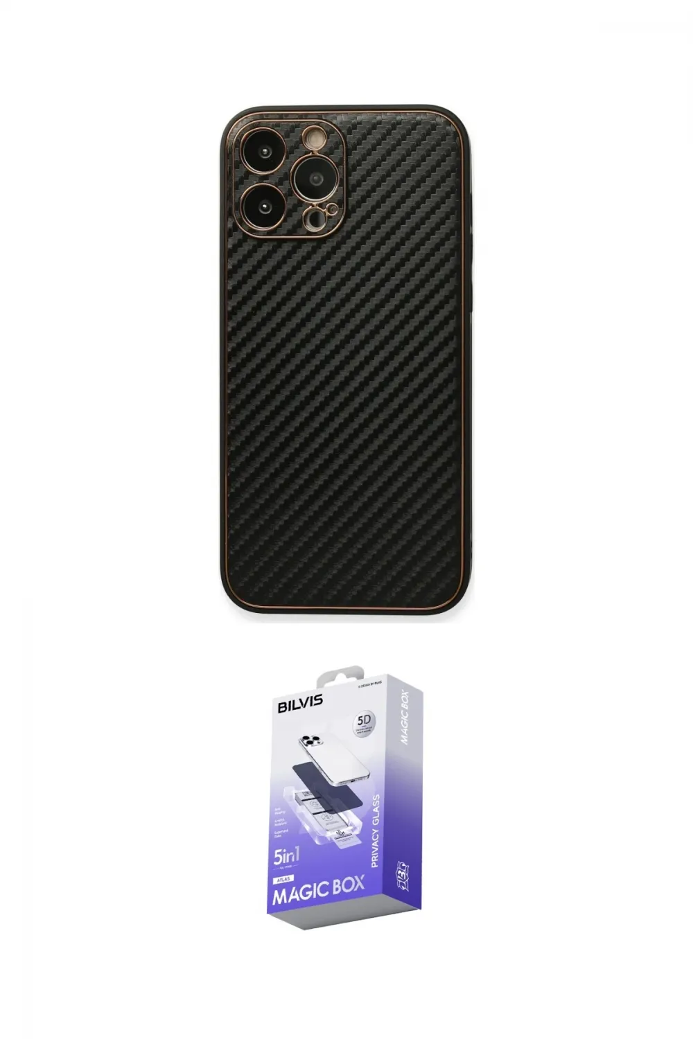ieg™ iPhone 13 Pro Max Kılıf Ahenk Işık - Siyah Bilvis 5in1 5D Magic Hayalet Cam Ekran Koruyucu