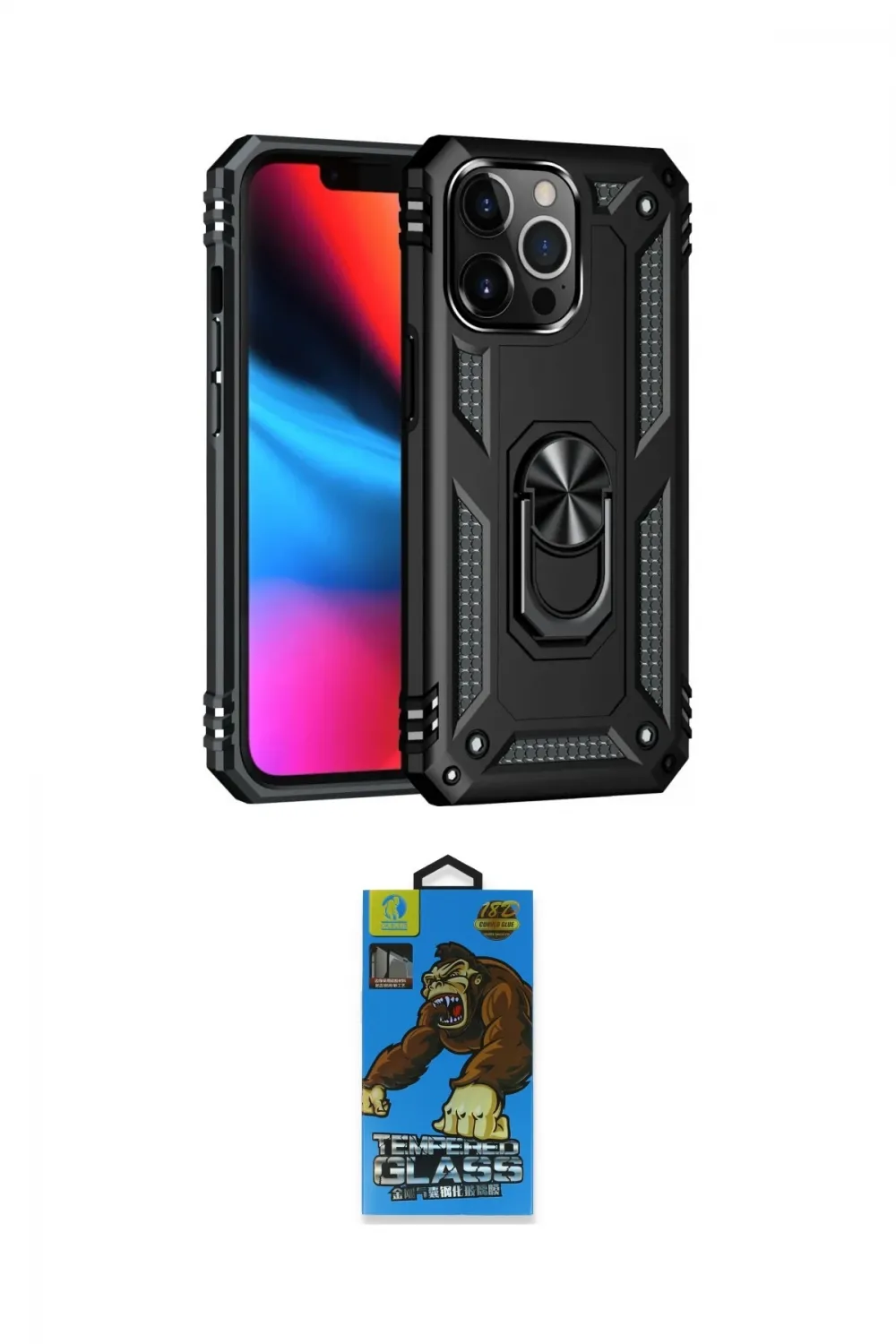 ieg™ iPhone 13 Pro Max Kılıf Ahenk Klasik Koleksiyonu - Siyah 18D Cam Ekran Koruyucu