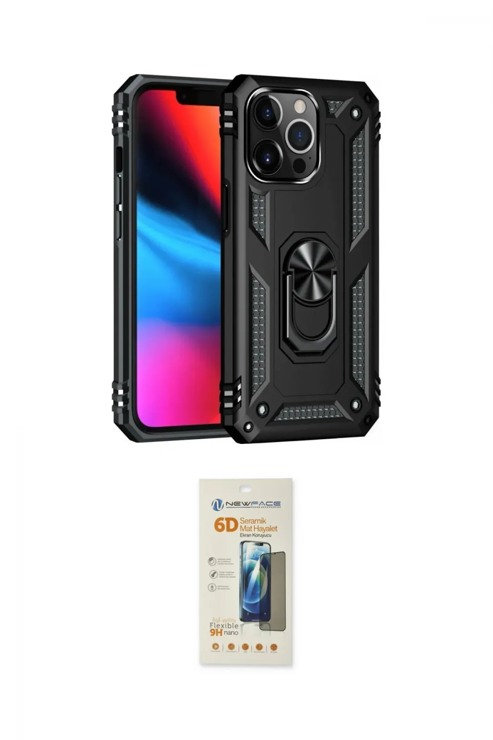 ieg™ iPhone 13 Pro Max Kılıf Ahenk Klasik Koleksiyonu - Siyah 6D Mat Seramik Hayalet Nano Ekran Koruyucu
