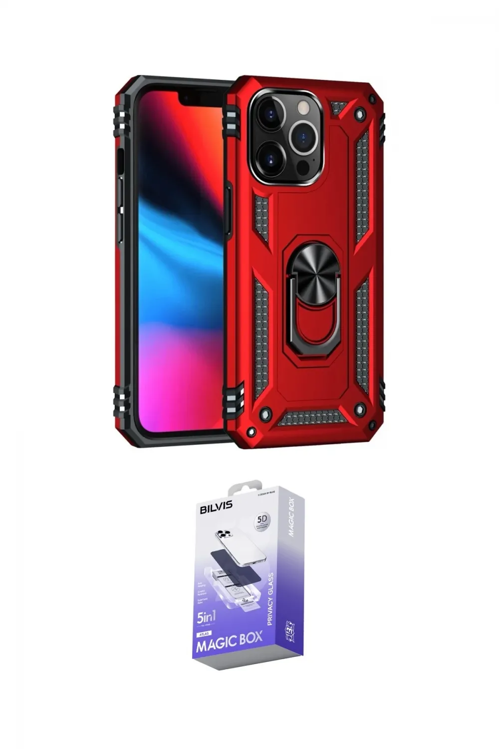 ieg™ iPhone 13 Pro Max Kılıf Ahenk Klasik Koleksiyonu - Siyah Bilvis 5in1 5D Magic Hayalet Cam Ekran Koruyucu